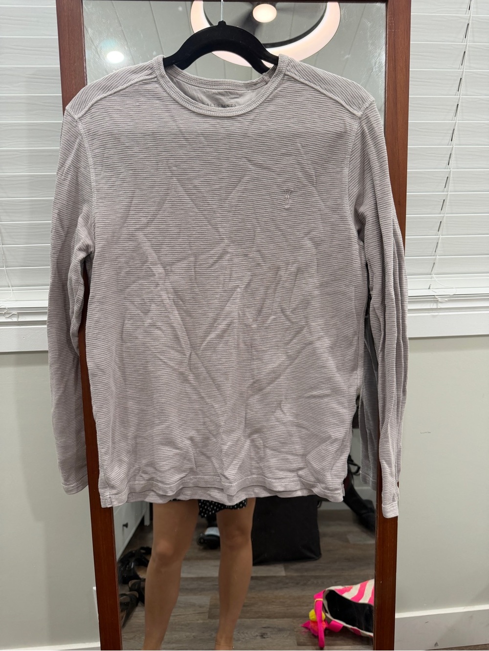 AllSaints Light Gray Long-Sleeve Crewneck Shirt